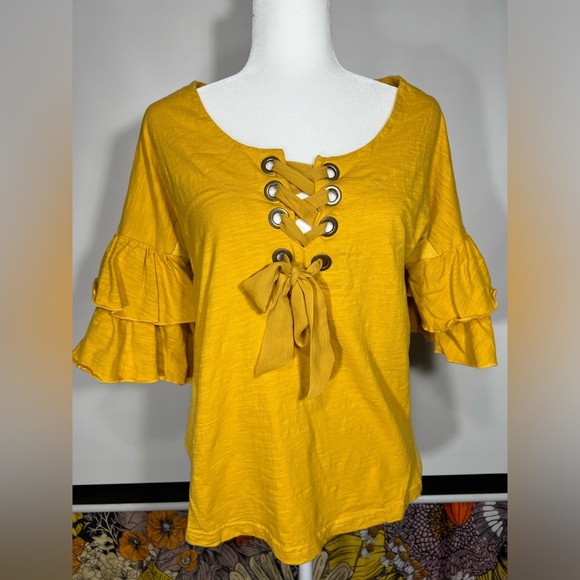 Umgee Bohemian Ruffle-Sleeve Tie-Front Top - Picture 1 of 3